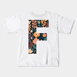 Whimsical Floral Letter F Kids T-Shirt